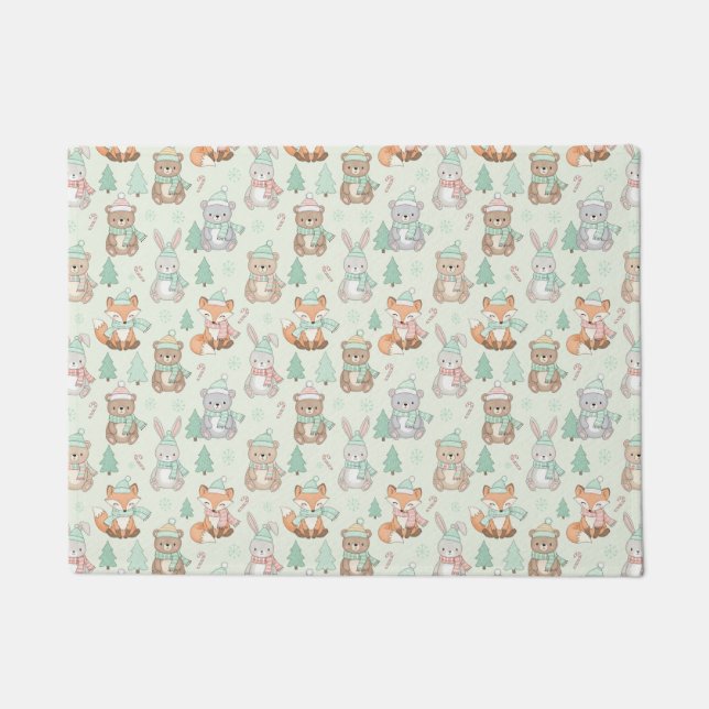 Felpudo Animales Navideños Adorables Patrón Continuo (Anverso)