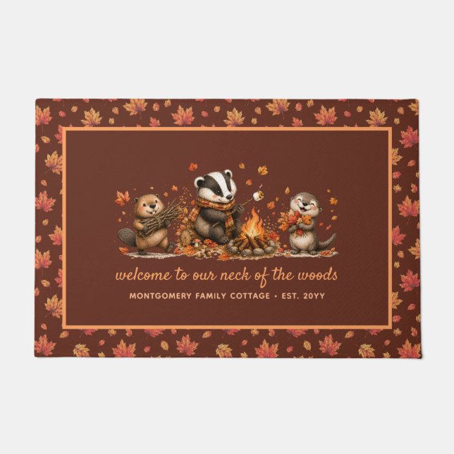 Felpudo Animales Personalizados de Bosque Otoñal (Anverso)