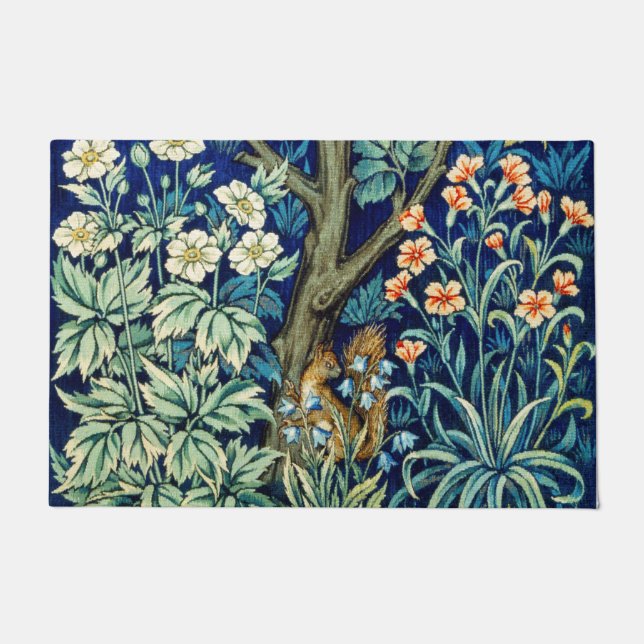 Felpudo Animales y flores, bosque, William Morris (Anverso)