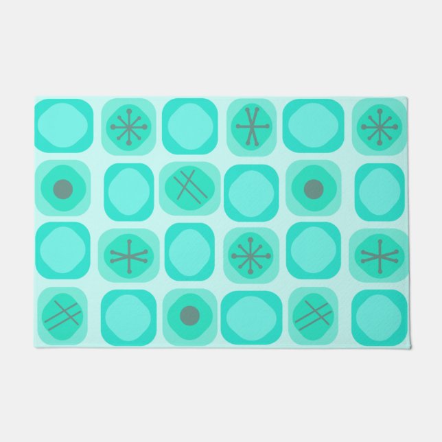 Felpudo Años 1950 Mod Art Cubes suaves turquesa (Anverso)
