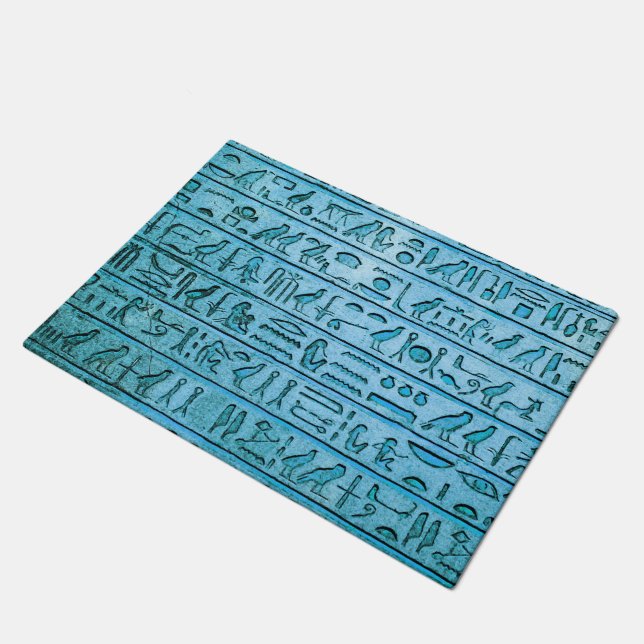 Felpudo Antiguo Jeroglífico Egipcio Doormat Azul (Angular)