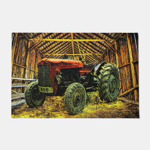 Felpudo Antiguo Tractor Rojo Rústico Barn