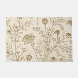 Felpudo Antique Sepia Botanical Line Art Floral Pattern