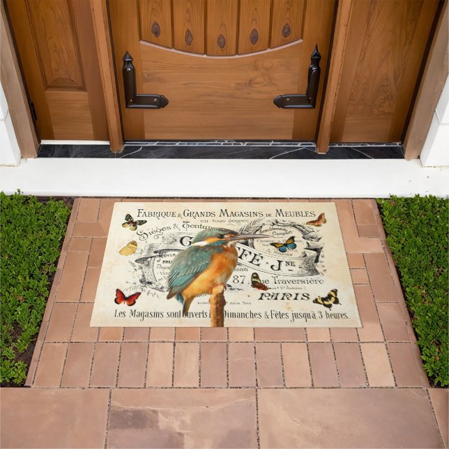 Felpudo Anuncio francés de vintage Kingfisher & Butterflie (Exterior)