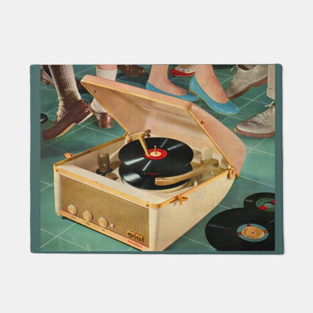 Felpudo anuncio portátil del tocadiscos de los años 50 (Anverso)