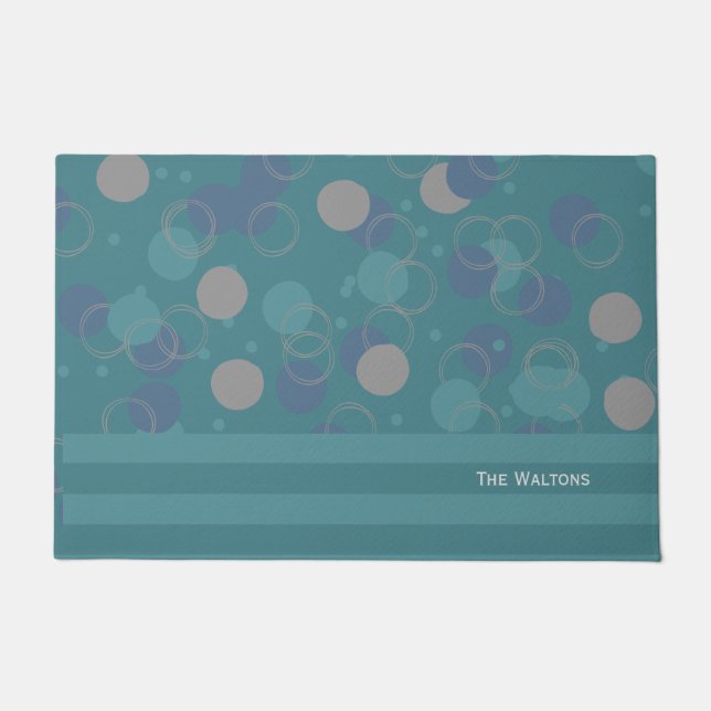 Felpudo Apellido del patrón del patrón de los círculos azu (Anverso)