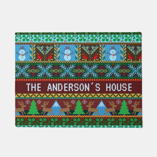 Felpudo Apellido hecho punto de los muñecos de nieve el | (Anverso)