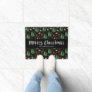 Felpudo Árbol de hoja perenne y patrón de regalos Feliz Na