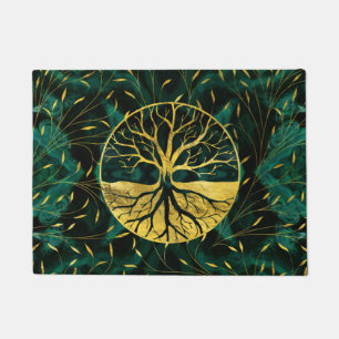 Felpudo Árbol de la vida de oro Yggdrasil en la malaquita
