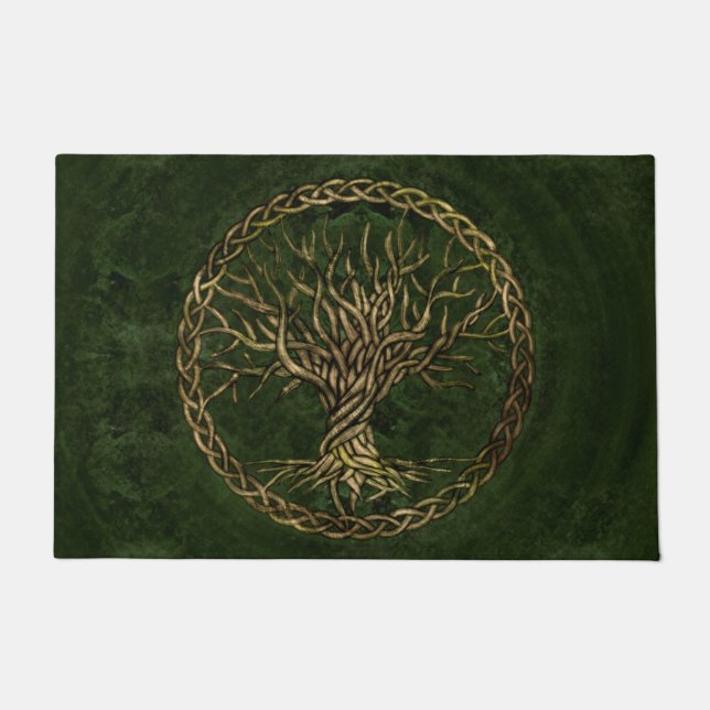 Felpudo Árbol de la vida - Yggdrasil - verde y oro (Anverso)
