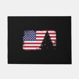 Felpudo árbol de navidad de bandera estadounidense