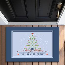 Felpudo Árbol de Navidad moderno con monograma de apellido