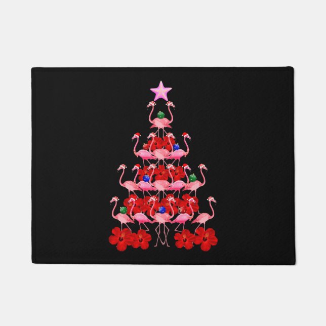 Felpudo Árbol de Navidad Rosa Flamingo (Anverso)