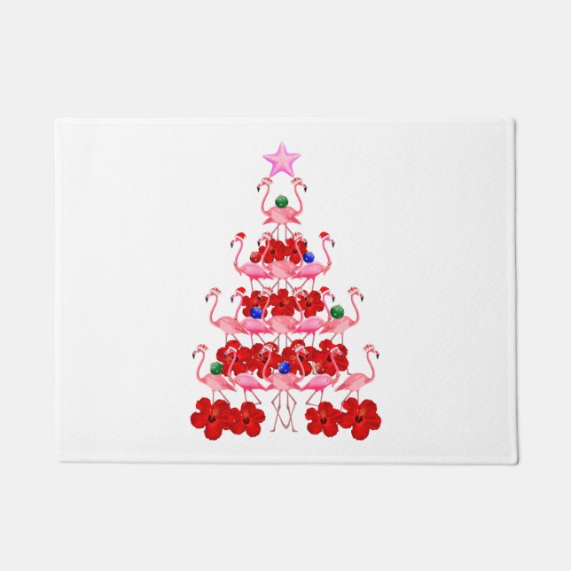 Felpudo Árbol de Navidad Rosa Flamingo (Anverso)