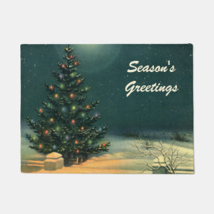 Felpudo Árbol de Navidad Vintage por la Noche con Luces &