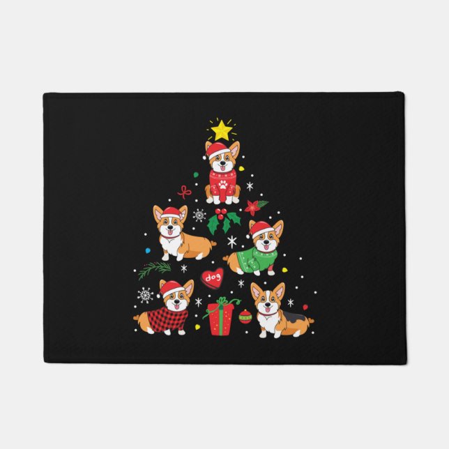 Felpudo Árbol de ornamentos de Navidad Corgi (Anverso)