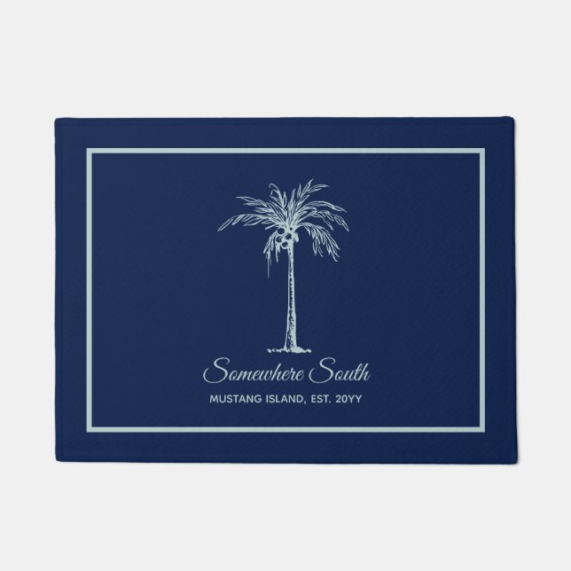 Felpudo Árbol de Palma Azul Moderno Pálido Personalizado (Anverso)
