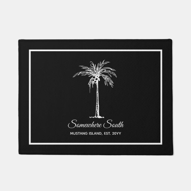 Felpudo Árbol de Palma Blanco Negro Moderno Personalizado (Anverso)