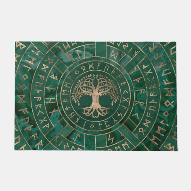 Felpudo Árbol de vida - Yggdrasil y Futhark - Malaquita (Anverso)
