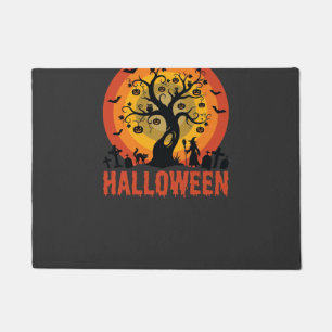 Felpudo Árbol Embrujado de Halloween Bruja y Gatos Negros