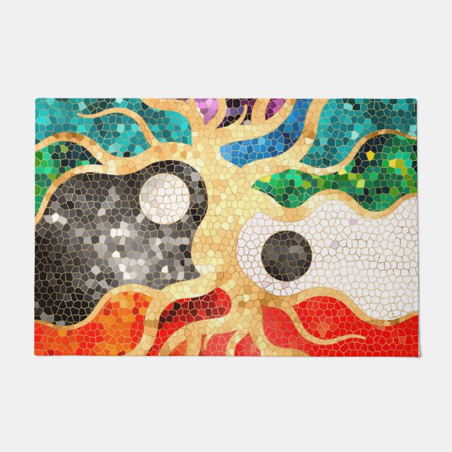Felpudo Árbol mosaico de la vida - Yin Yang (Anverso)