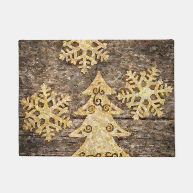 Felpudo Árbol navideño festivo con copas de nieve (Anverso)