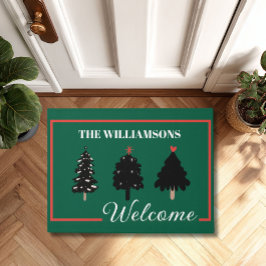 Felpudo Árboles de Navidad Nombre de familia de bienvenida