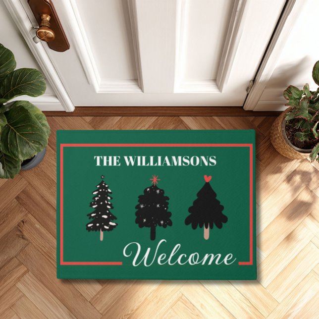 Felpudo Árboles de Navidad Nombre de familia de bienvenida (Subido por el creador)