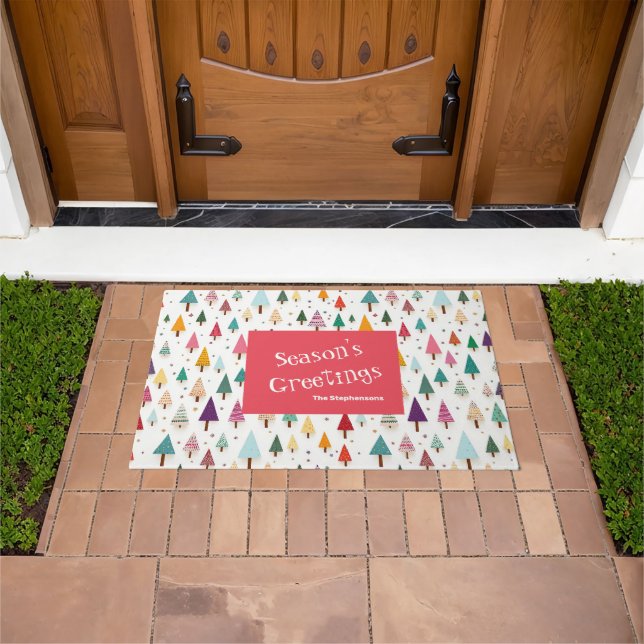 Felpudo Árboles de Navidad retro lindo (Exterior)