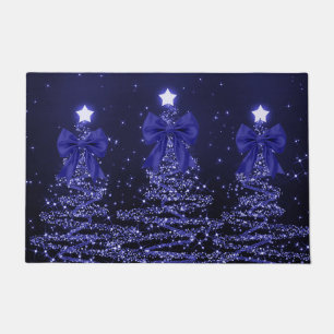 Felpudo Árboles Navideños Brillantes Azul Marino con Lazo