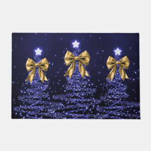 Felpudo Árboles Navideños Brillantes Azul Marino con Lazo 