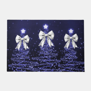 Felpudo Árboles Navideños Brillantes Navy con Arco de Plat