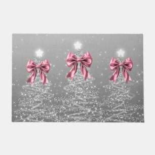 Felpudo Árboles Navideños Brillantes Plateados con Lazo Fa