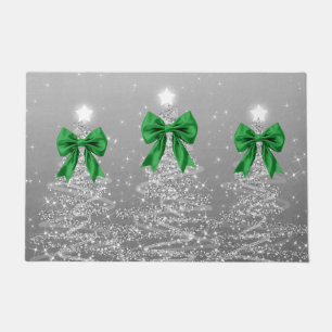 Felpudo Árboles Navideños Brillantes Plateados con Lazo Ve