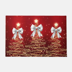 Felpudo Árboles Navideños Brillantes Rojo Dorado Plata con