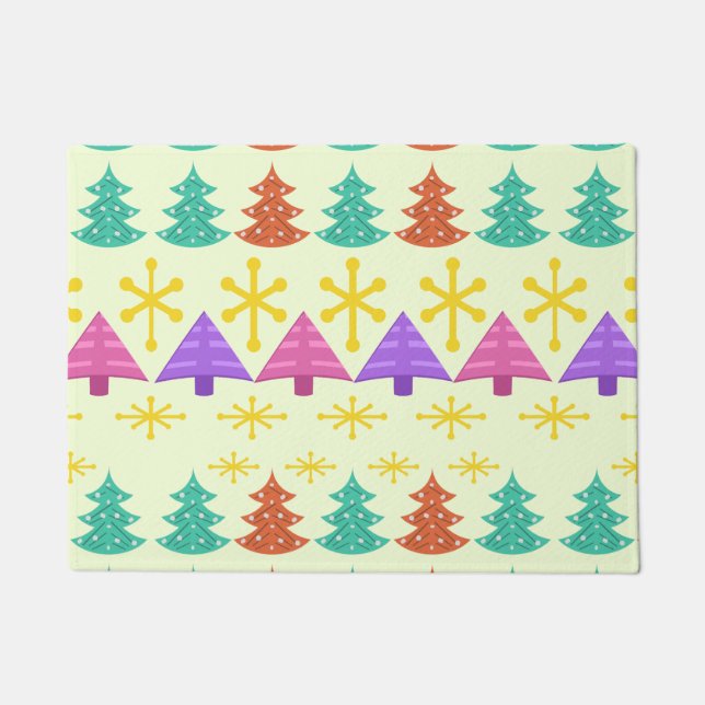 Felpudo Árboles navideños de la era atómica Luz Kitsch (Anverso)