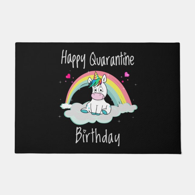 Felpudo Arcoiris unicornio de cumpleaños de cuarentena (Anverso)