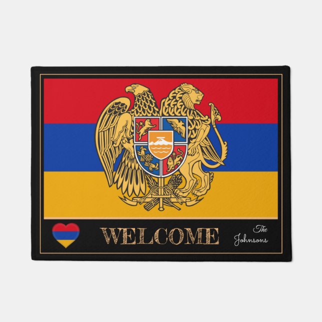 Felpudo Armenia Emblem y esteras de bandera armenia / bien (Anverso)