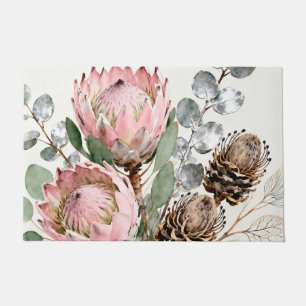 Felpudo Arreglo de Protea Eucalipto Acuarela