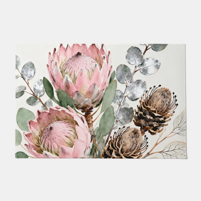 Felpudo Arreglo de Protea Eucalipto Acuarela (Anverso)