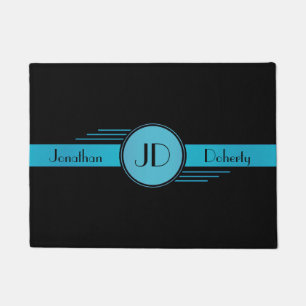 Felpudo Art déco azul y negro del monograma
