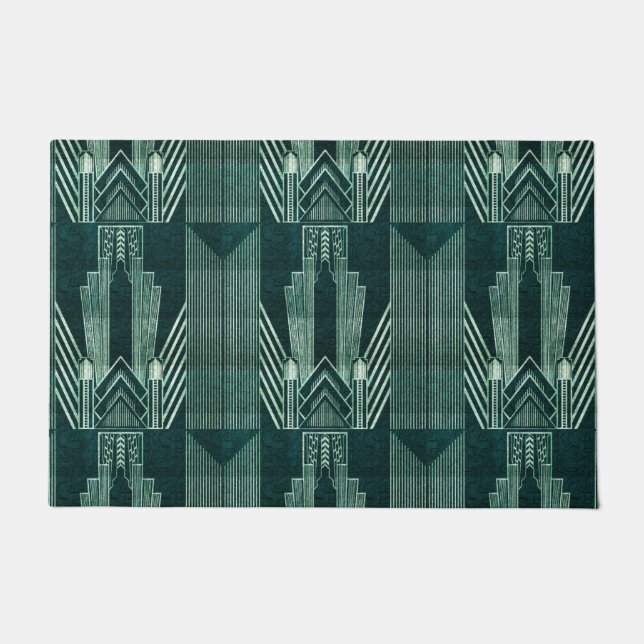 Felpudo Art Deco, Green, black, Pattern, art nouveau, vint (Anverso)