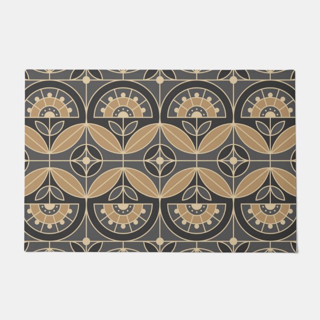 Felpudo Art Deco Tile Floral 2 (gris y arena) (Anverso)