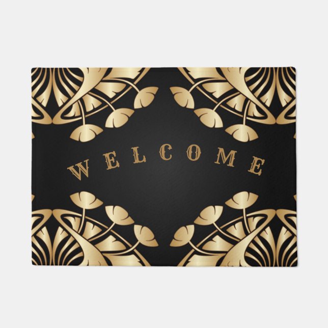 Felpudo Art Nouveau, deco, gold, black, moda, elegante,vin (Anverso)