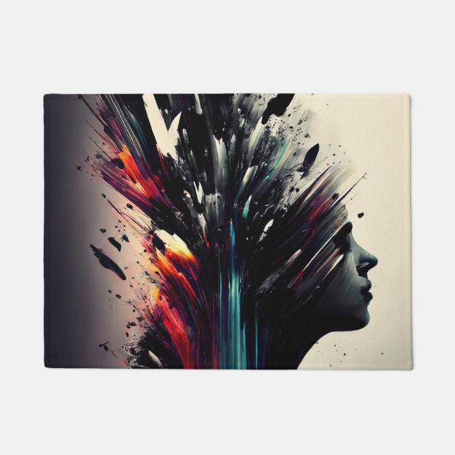 Felpudo Arte abstracto de Boho con cara chica (Anverso)