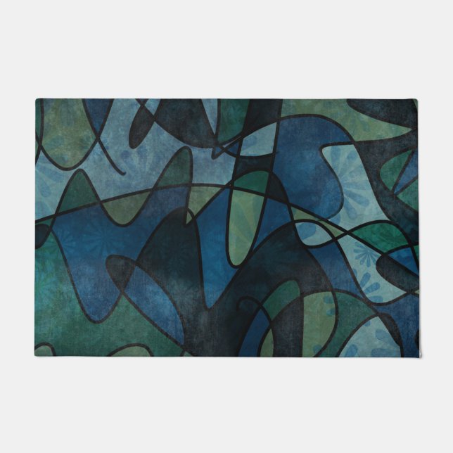Felpudo Arte abstracto del vitral verde azulado de (Anverso)