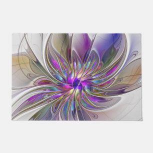 Felpudo Arte abstracto fractal de flor energético y colori