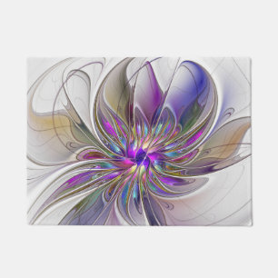 Felpudo Arte abstracto fractal de flor enérgico y colorido