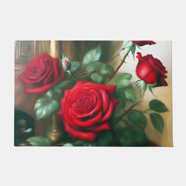 Felpudo Arte clásico elegante de rosas rojas (Anverso)