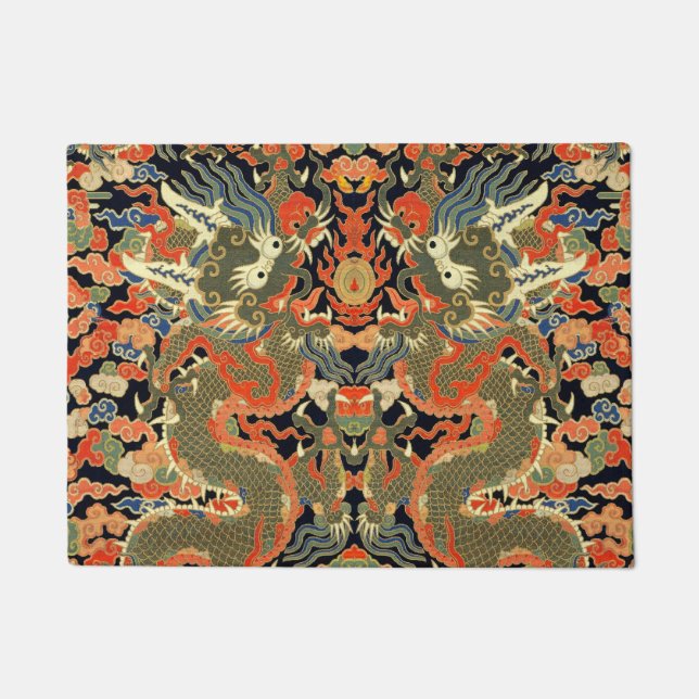 Felpudo Arte colorido de dragón asiático chino (Anverso)